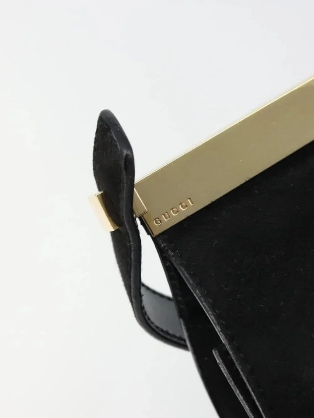 GUCCI Hand Bag Suede Black Gold 001 2058 1928 0 Auth yk20276